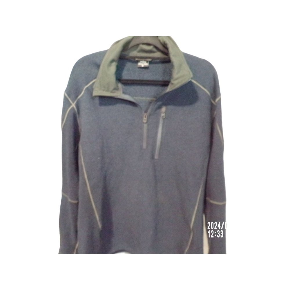Kuhl Interceptr Pullover Fleece Navy Blue Gray Stitching Sweater XL READ